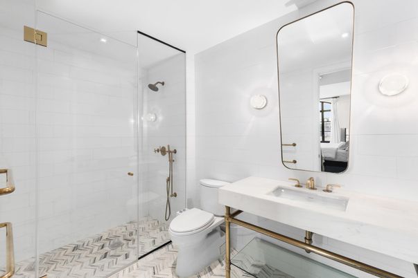 Bathroom, Glass Shower, Interior, Recessed Lighting