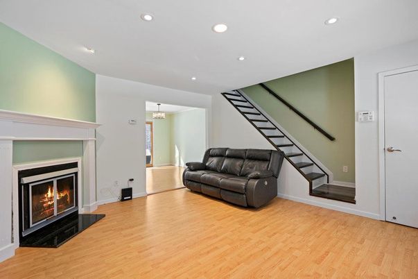 Chandelier, Fireplace, Interior, Recessed Lighting, Wood Texture Flooring