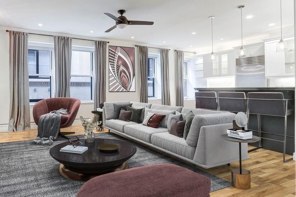 Interior, Living room, Pendant Lights, Recessed Lighting, Wood Texture Flooring