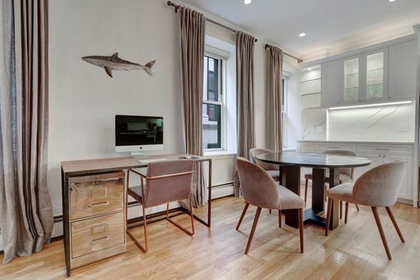 Dining room, Interior, Recessed Lighting, Wood Texture Flooring