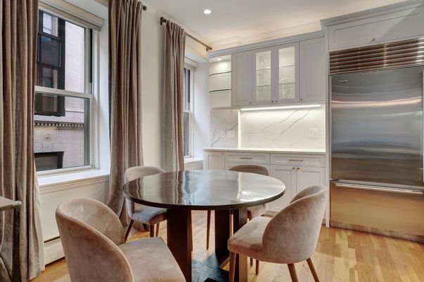 Dining room, Interior, Kitchen, Recessed Lighting, Stainless Steel Appliances, Wood Texture Flooring