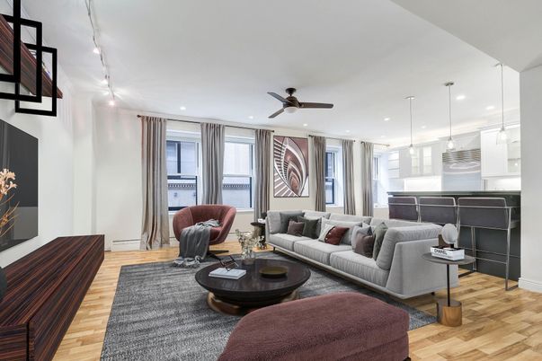 Interior, Living room, Pendant Lights, Recessed Lighting, Wood Texture Flooring