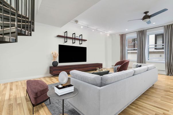Interior, Living room, Recessed Lighting, Wood Texture Flooring