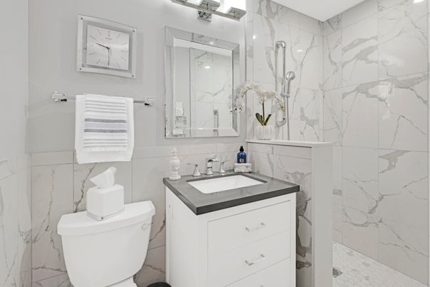 Bathroom, Glass Shower, Interior, Marble Walls