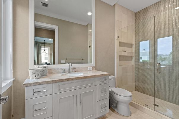 Bathroom, Glass Shower, Interior, Recessed Lighting