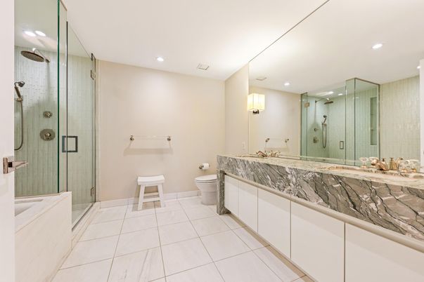Bathroom, Dual Sink Vanities, Glass Shower, Interior, Recessed Lighting