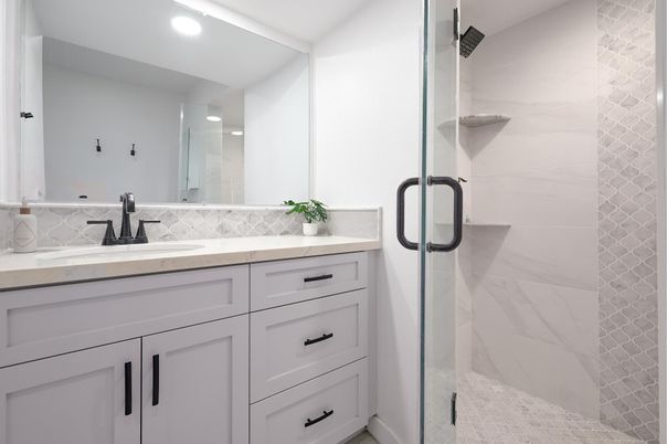 Bathroom, Glass Shower, Interior, Recessed Lighting