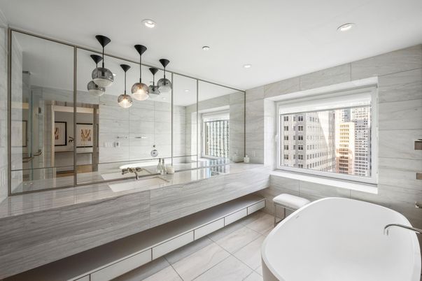 Bathroom, Dual Sink Vanities, Free Standing Baths, Glass Shower, Interior, Pendant Lights, Recessed Lighting