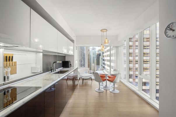 Dining room, Interior, Kitchen, Pendant Lights, Wood Texture Flooring
