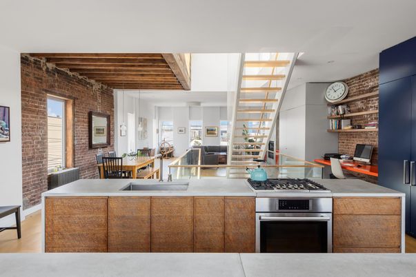 Dining room, Interior, Kitchen, Pendant Lights, Stainless Steel Appliances, Stone Walls, Wooden Beams, Wooden Ceilings, Wood Texture Flooring