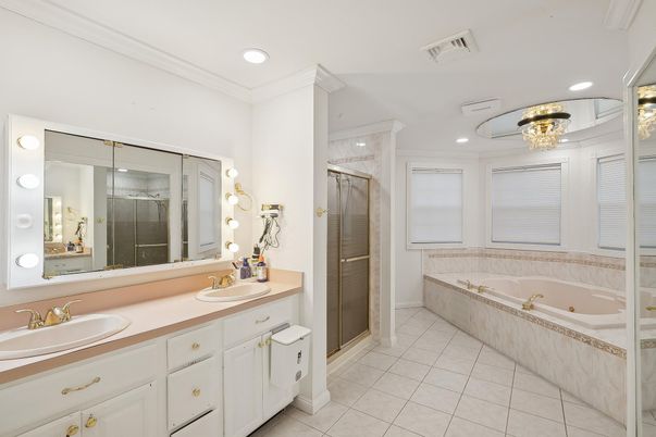 Bathroom, Dual Sink Vanities, Glass Shower, Interior, Recessed Lighting