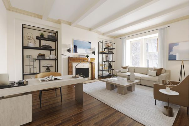 Fireplace, Home Office, Interior, Living room, Wood Texture Flooring