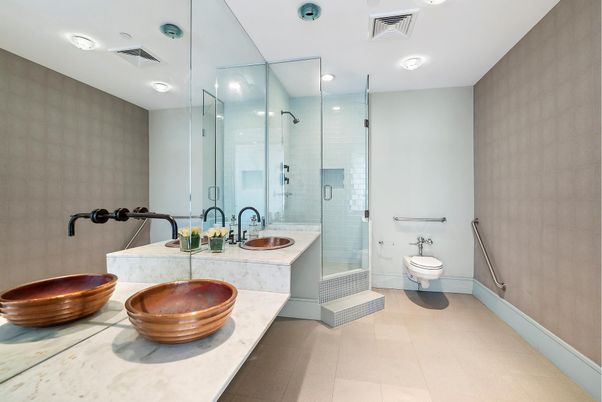 Bathroom, Dual Sink Vanities, Glass Shower, Interior, Recessed Lighting
