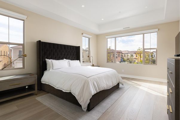 Bedroom, Interior, Recessed Lighting, Wood Texture Flooring
