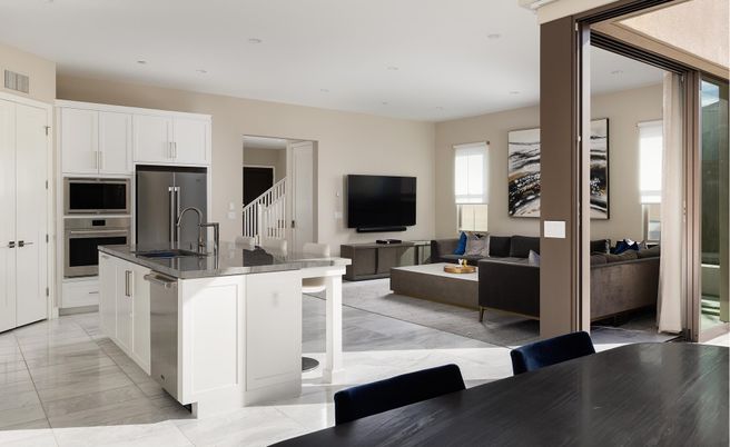 Interior, Kitchen, Living room, Marble, Recessed Lighting, Stainless Steel Appliances