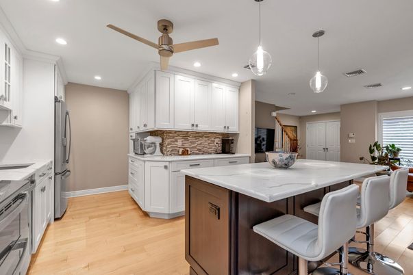 Interior, Kitchen, Pendant Lights, Recessed Lighting, Wood Texture Flooring