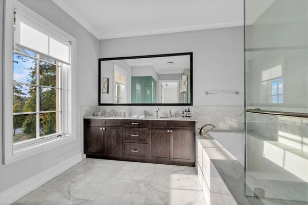 Bathroom, Dual Sink Vanities, Glass Shower, Interior, Marble