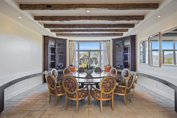 Dining room, Interior, Recessed Lighting, Wooden Beams