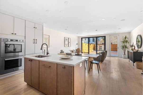 Dining room, Interior, Kitchen, Recessed Lighting, Wood Texture Flooring