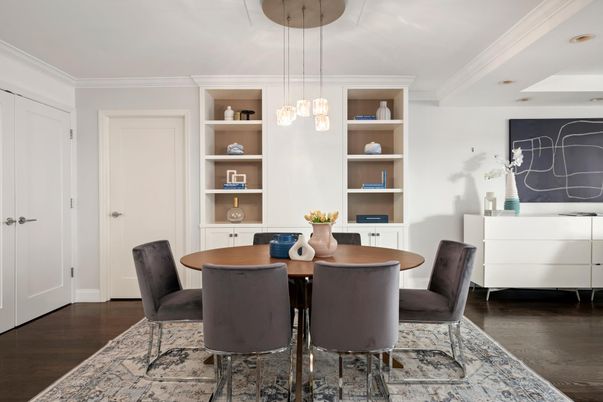 Dining room, Interior, Pendant Lights, Wood Texture Flooring