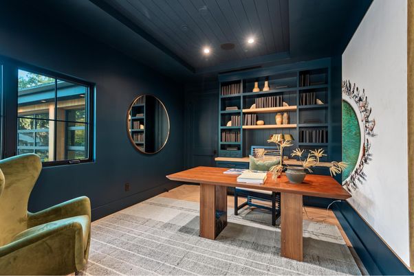Home Office, Interior, Recessed Lighting, Wood Texture Flooring