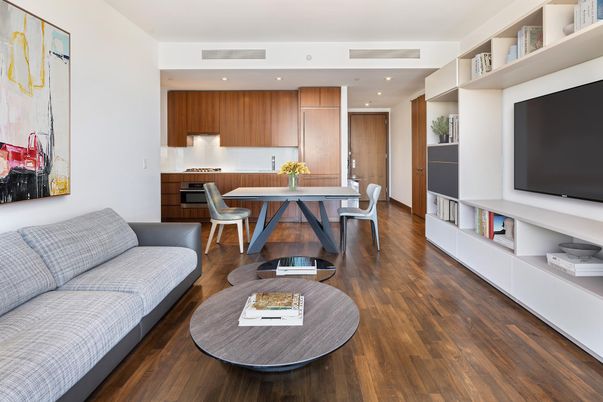 Dining room, Interior, Kitchen, Living room, Recessed Lighting, Wood Texture Flooring