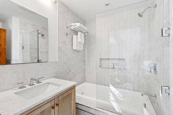 Bathroom, Glass Shower, Interior, Marble Walls