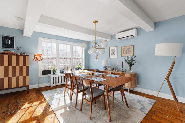 Dining room, Interior, Pendant Lights, Wood Texture Flooring