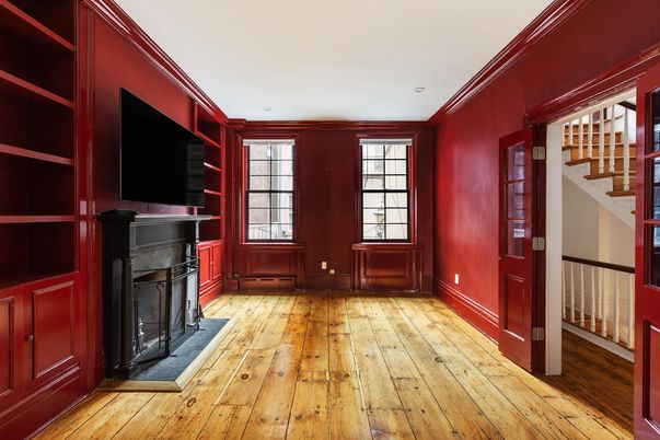 Fireplace, Interior, Recessed Lighting, Wood Texture Flooring