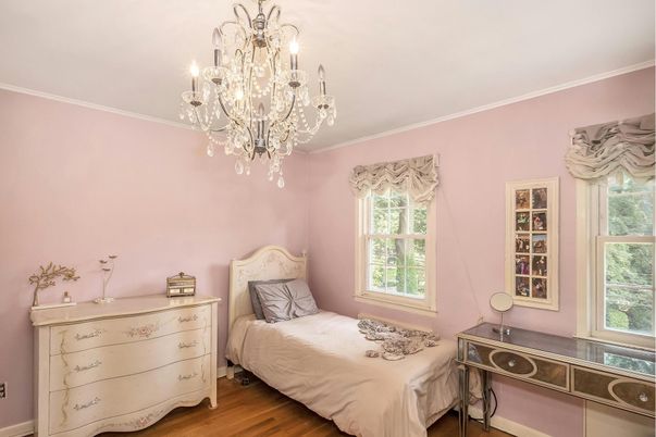 Bedroom, Chandelier, Interior, Wood Texture Flooring