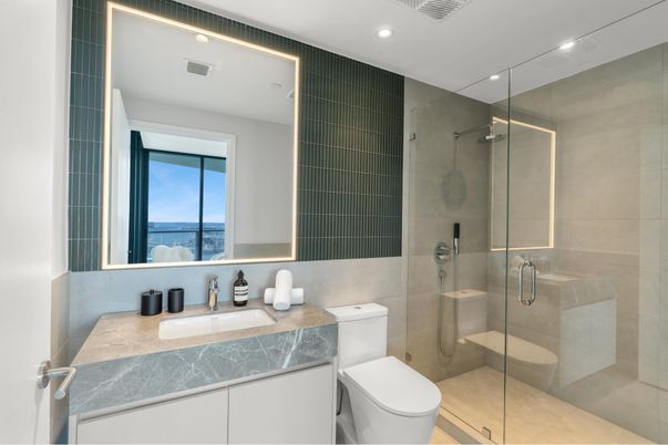 Bathroom, Glass Shower, Interior, Recessed Lighting, Water