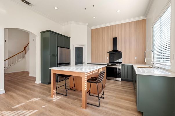 Interior, Kitchen, Recessed Lighting, Wood Texture Flooring