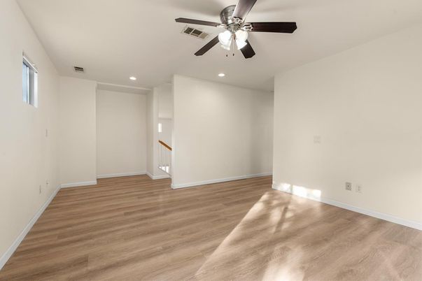 Empty room, Interior, Recessed Lighting, Wood Texture Flooring
