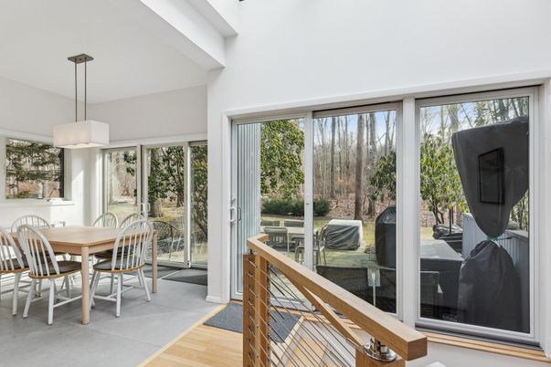 Dining room, Interior, Pendant Lights, Sun Room, Wood Texture Flooring