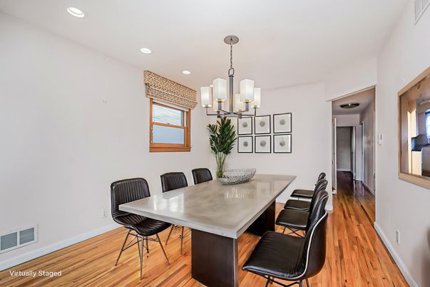 Chandelier, Dining room, Interior, Recessed Lighting, Wood Texture Flooring