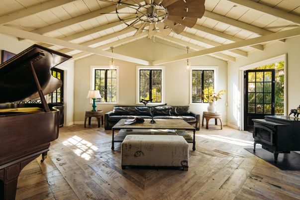 Interior, Living room, Pendant Lights, Piano, Wooden Beams, Wood Texture Flooring
