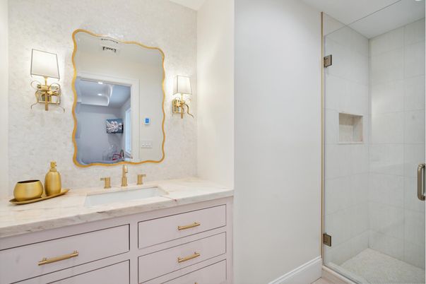 Bathroom, Glass Shower, Interior, Recessed Lighting