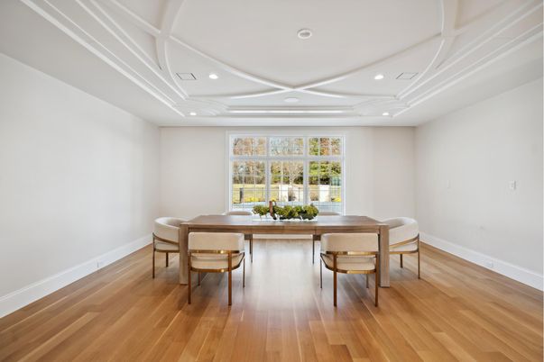 Dining room, Interior, Recessed Lighting, Wood Texture Flooring