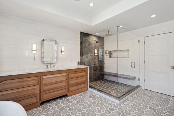Bathroom, Dual Sink Vanities, Glass Shower, Interior, Recessed Lighting