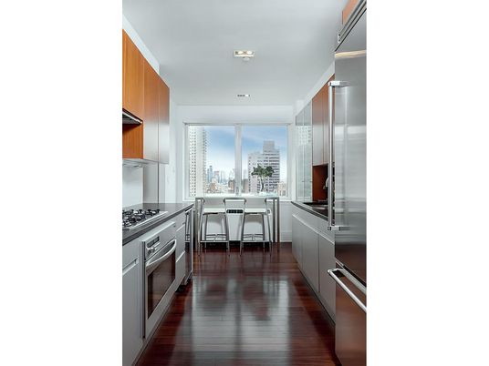 Dining room, Interior, Kitchen, Recessed Lighting, Stainless Steel Appliances, Wood Texture Flooring