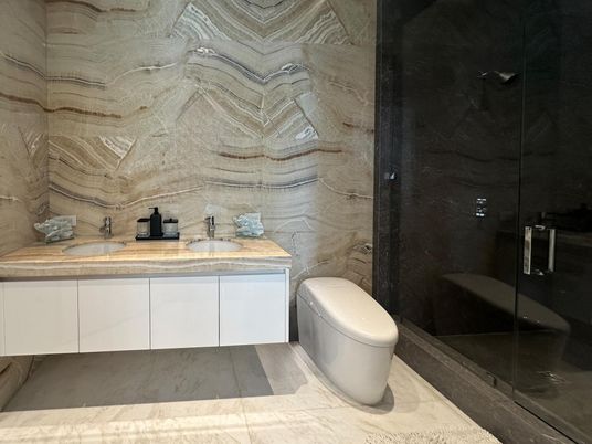 Bathroom, Dual Sink Vanities, Glass Shower, Interior, Marble