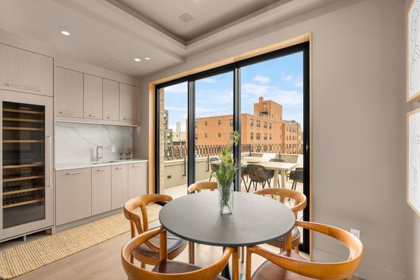Dining room, Interior, Recessed Lighting, Wood Texture Flooring
