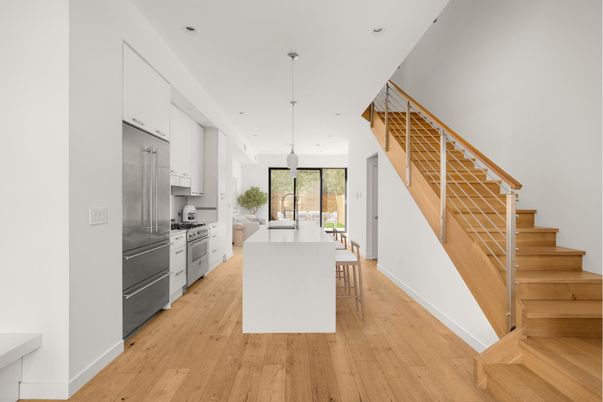 Interior, Kitchen, Pendant Lights, Recessed Lighting, Wood Texture Flooring