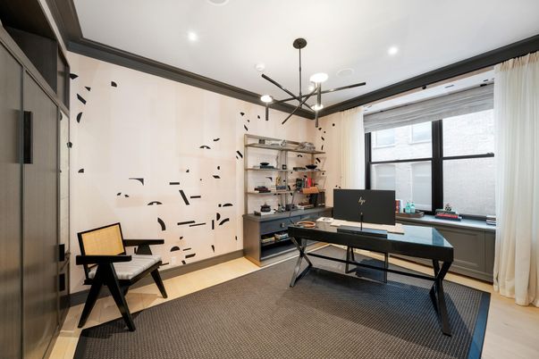 Home Office, Interior, Pendant Lights, Recessed Lighting, Wine Storage, Wood Texture Flooring