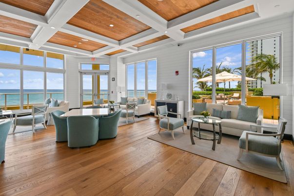 Dining room, Fireplace, Interior, Living room, Recessed Lighting, Water, Wooden Ceilings, Wood Texture Flooring