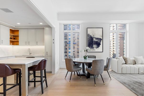 Dining room, Interior, Recessed Lighting, Wood Texture Flooring
