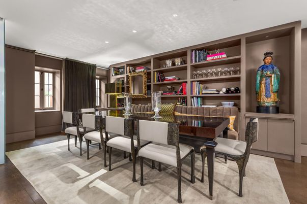 Dining room, Interior, Recessed Lighting, Wood Texture Flooring