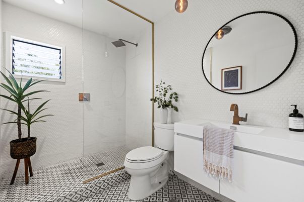 Bathroom, Glass Shower, Interior, Recessed Lighting