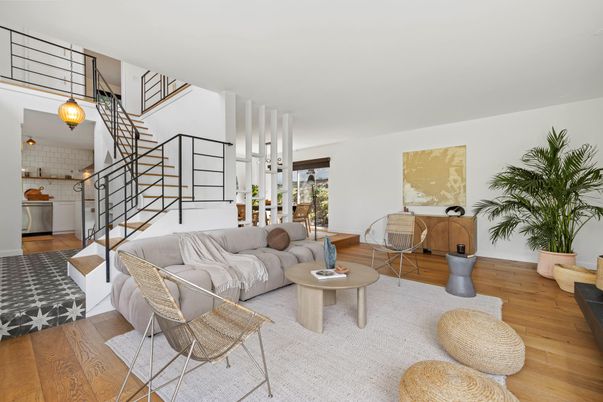 Interior, Kitchen, Living room, Pendant Lights, Wood Texture Flooring