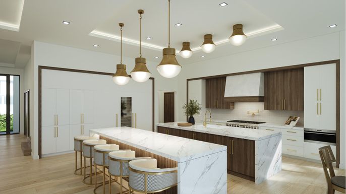 Interior, Kitchen, Pendant Lights, Recessed Lighting, Wood Texture Flooring